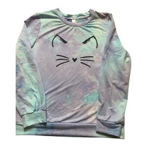 Women's Size Large Cat Pastel Tie-Dye Long Sleeve Sweatshirt